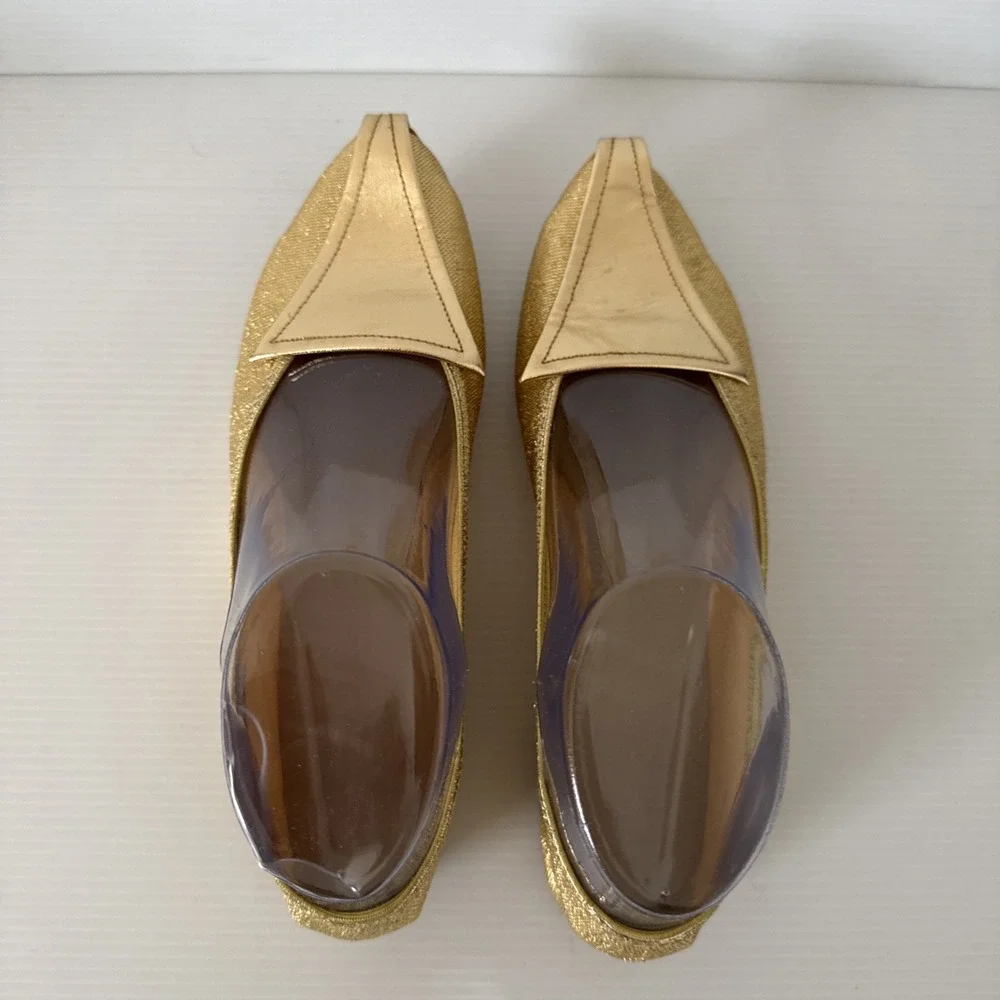 Vintage Rare Bertlyn New York Folding Gold‎ Flats Shoes Size 6 Sparkly 1960s